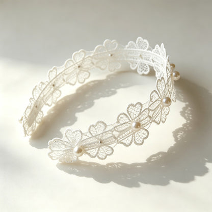 Sweet Flowers Hair Band For Girls In White Cloth, Perfect For Spring & Summer