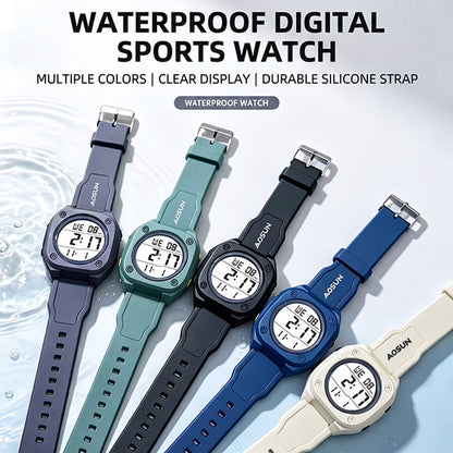 Men's Electronic Square Dial Watch With Plastic Mirror And Case, Number Display, Featuring Silica Gel Strap