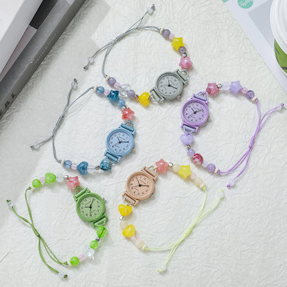 Women's Quartz Watch With Braid Strap, Round Dial, Ordinary Glass Mirror, And Pointer Display