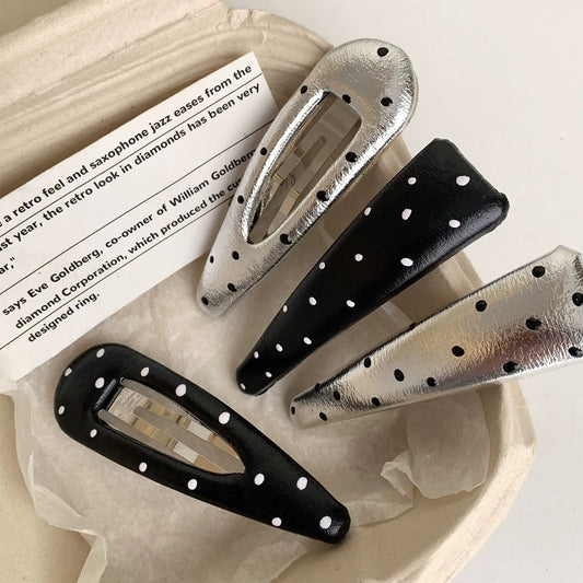 French Style Round Dots BB Clips Hair Accessories For Women In Dyed Black Cloth, Perfect For Spring