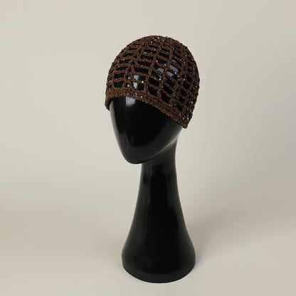 Solid Color Breathable Wool Cap For Women In Simple Style, Brimless Design With Hollow Out Craft, Made Of Polyester