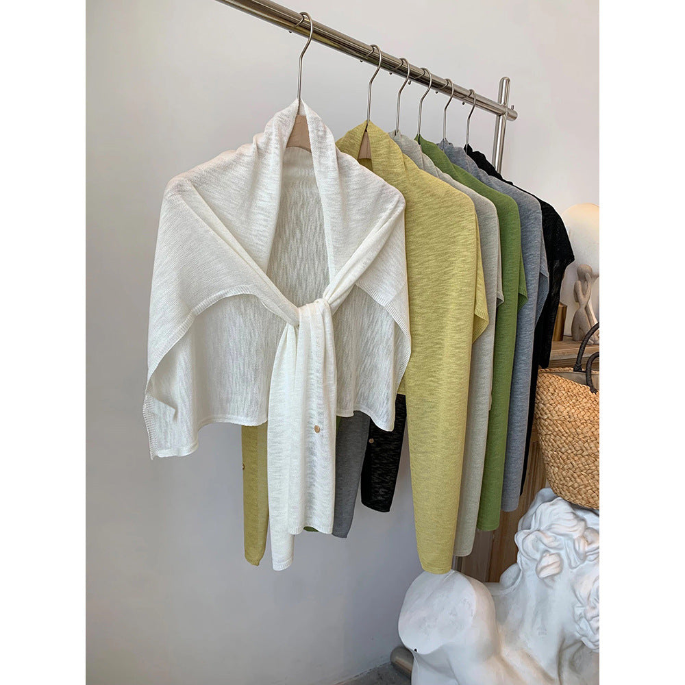 Solid Color Knit Shawl For Women In Coffer, Lightweight Summer Accessory