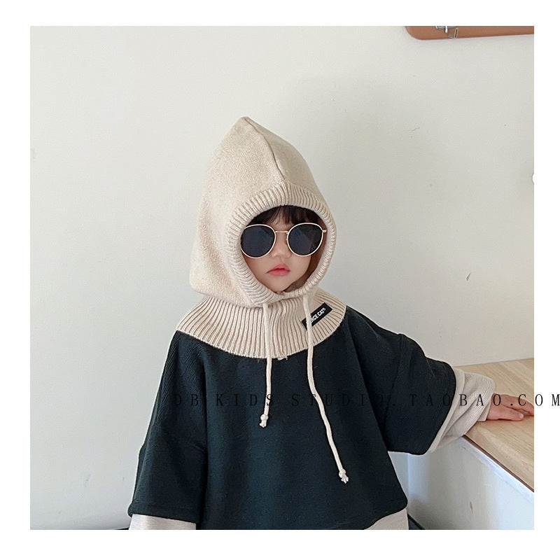 Unisex Cartoon Style Solid Color Balaclava With Ear Wrap Brim, Warm Knit Material Adult Hat