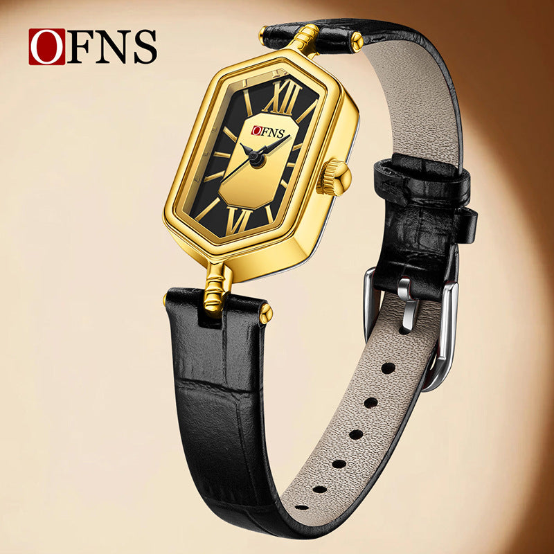Women's Quartz Watch With Rhombus Dial Featuring Tempered Glass And Pin Buckle Strap Material Belts