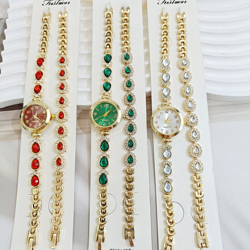 Women’s Quartz Watch Jewelry Set With Round Dial, Alloy Strap, Single Folding Buckle, And Ordinary Glass Mirror