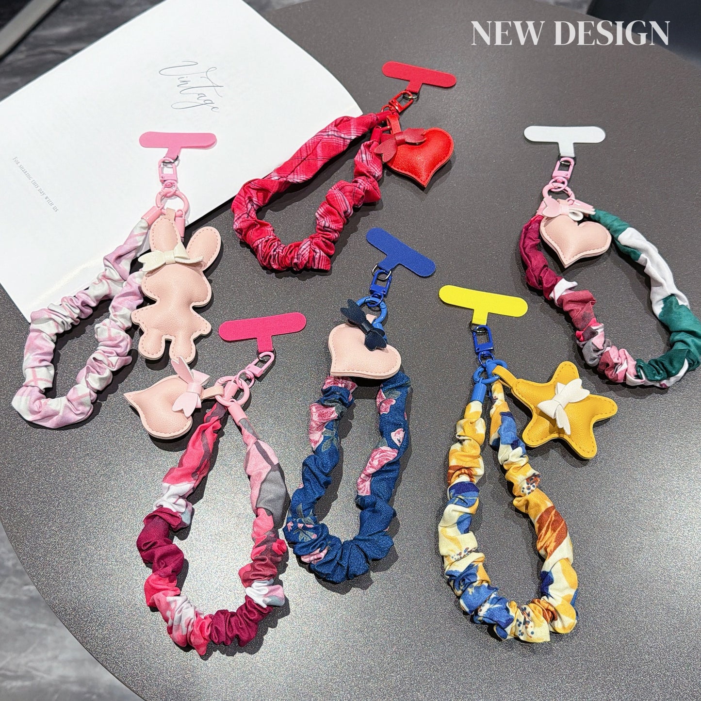Candy Pattern Mobile Phone Chain With Polyester Folds In Multicolor Featuring PU Inlay Material