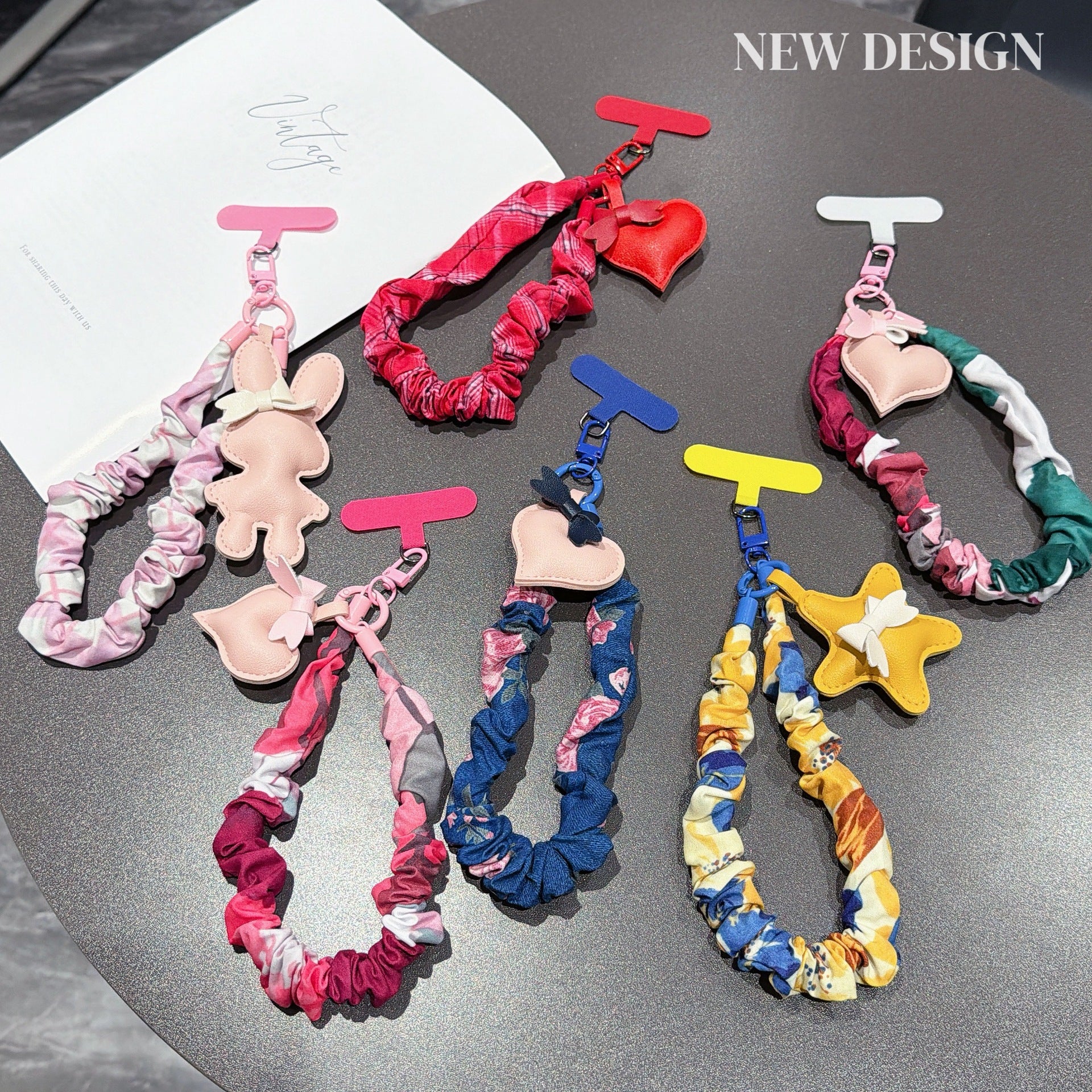 Candy Pattern Mobile Phone Chain With Polyester Folds In Multicolor Featuring PU Inlay Material