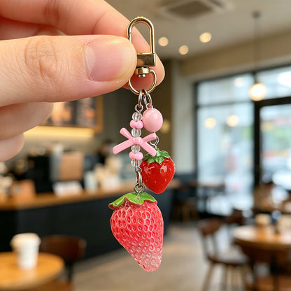 Transparent Epoxy Strawberry Key Chain Made Of Resin Featuring A Cute Style