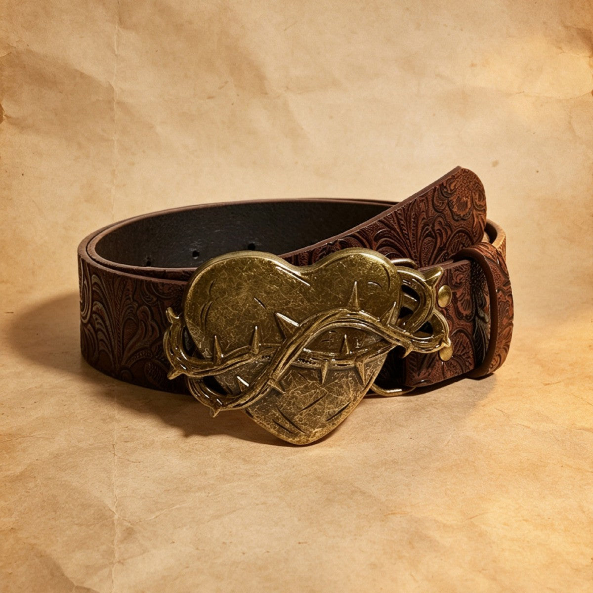 Punk Heart Shape Belt With Snap Buckle Featuring Embossed PU Leather Material