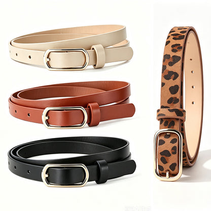 Women’s Fashion Solid Color PU Leather Belt With Zinc Alloy Smooth Buckle, Commute Style