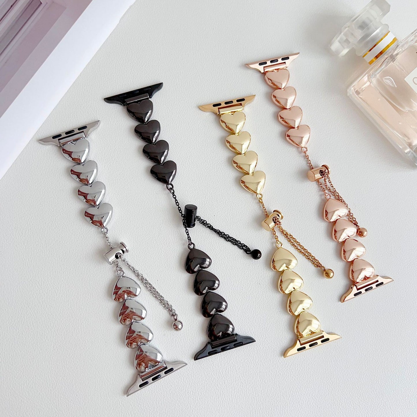 Gold Alloy Heart Shape Watch Strap Compatible With Apple Smartwatches