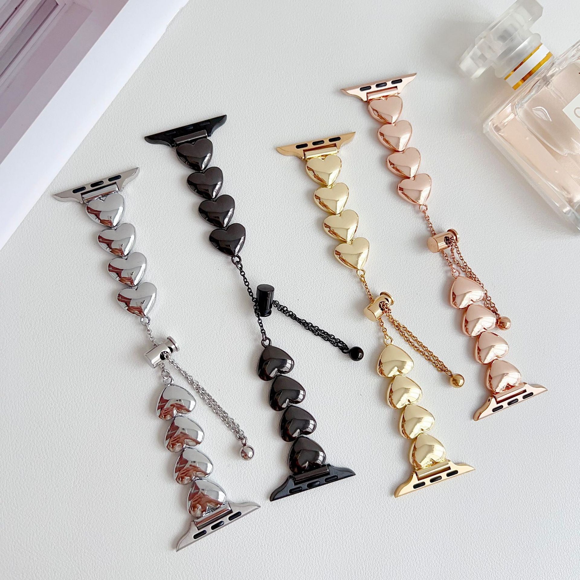 Gold Alloy Heart Shape Watch Strap Compatible With Apple Smartwatches