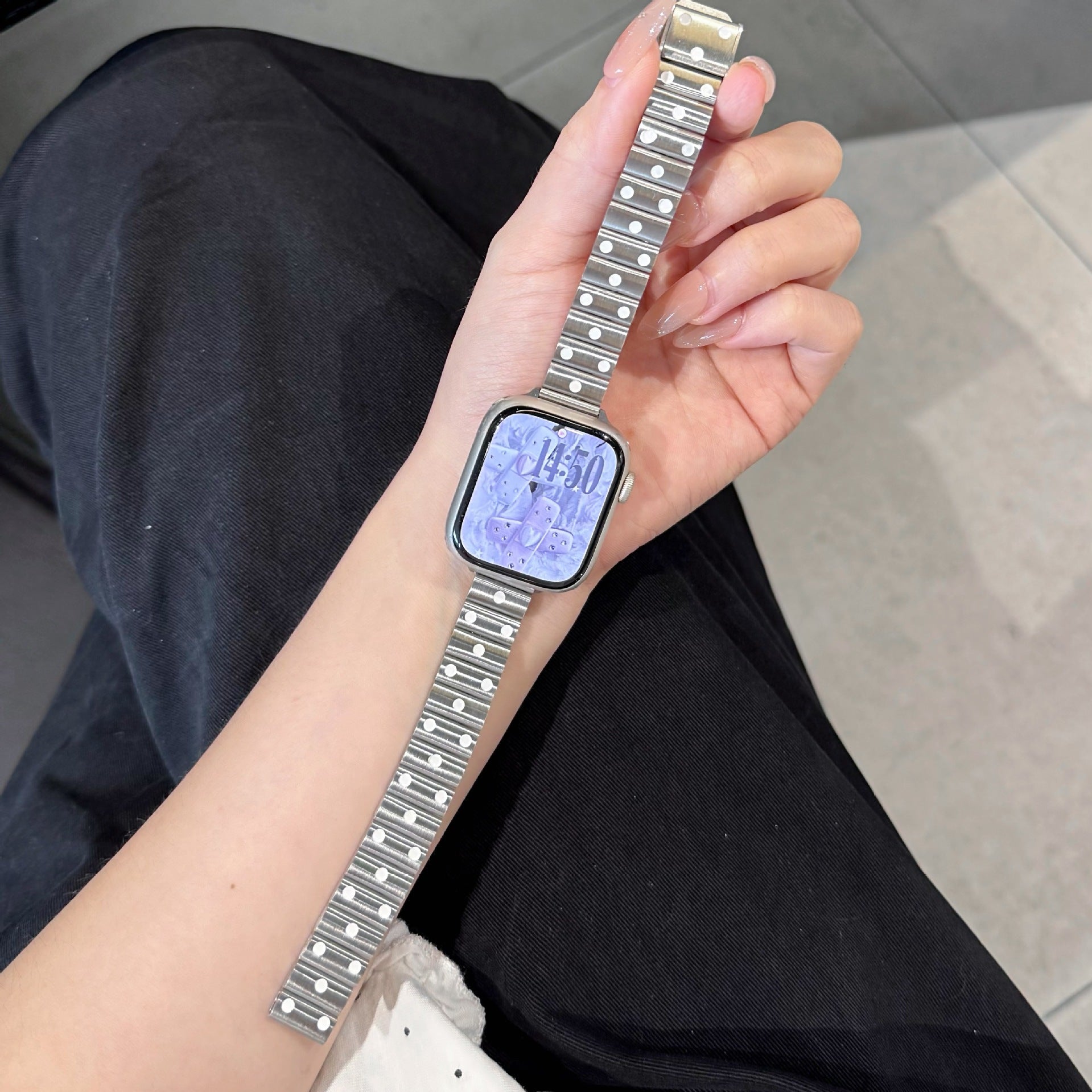 Apple Watch Strap With Stainless Steel Polka Dot Design, Durable And Stylish Replacement Band