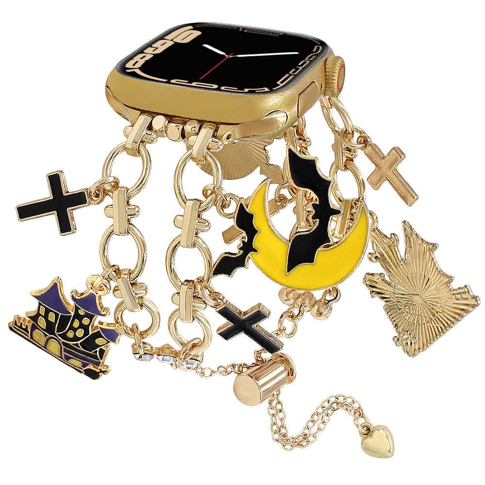 Apple Watch Strap In Gold Alloy Featuring Halloween Pattern For Smartwatch