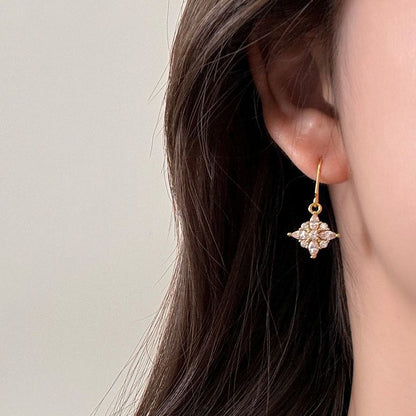 Rhombus Tassel Earrings For Women In Gold Alloy With Zircon Inlay Featuring Titanium Alloy Studs