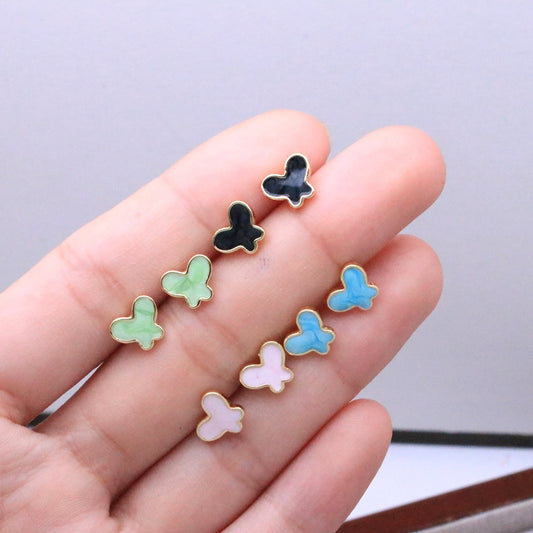 Modern Style Butterfly Enamel Stud Earrings For Women In Copper With 18K Gold Plated PVD Coating