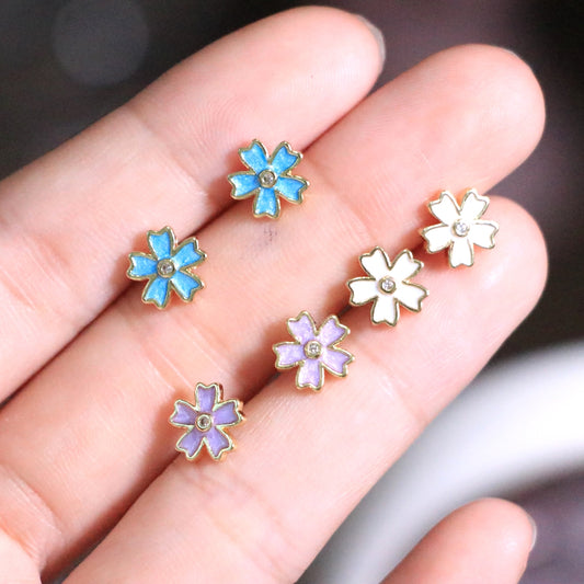 Modern Style Flowers Enamel Stud Earrings For Women With 18K Gold Plated PVD Coated Finish