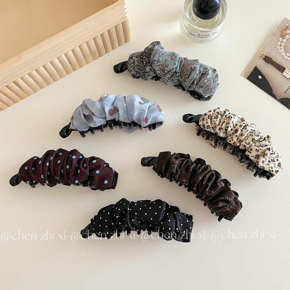 Retro Polka Dots Banana Clip Hairpin For Women In Brown, Made With Mixed Materials