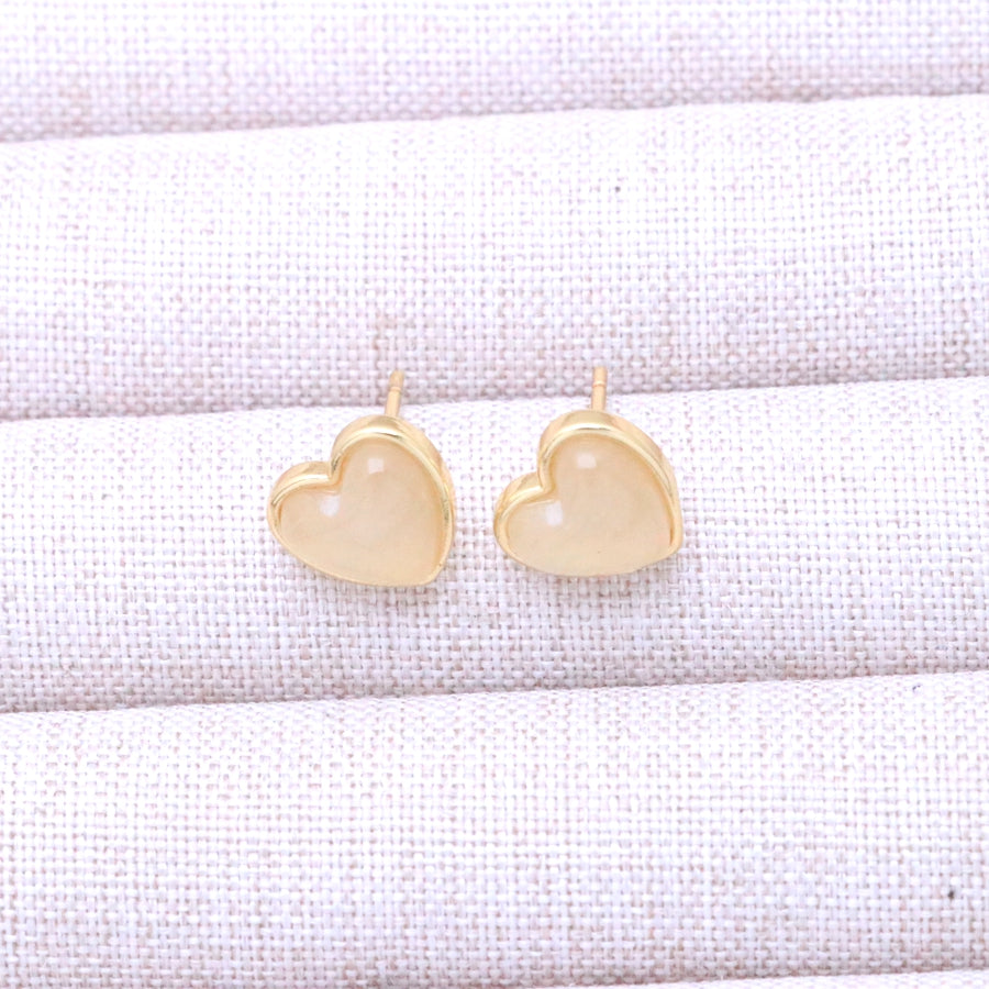 Modern Style Heart Shape Stud Earrings For Women With Multicolor Cat's Eye Stone And Stone Texture