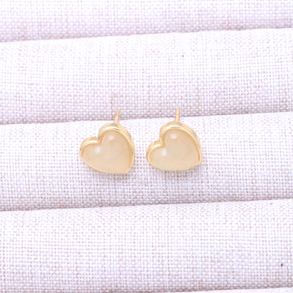 Modern Style Heart Shape Stud Earrings For Women With Multicolor Cat's Eye Stone And Stone Texture