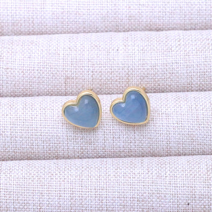Modern Style Heart Shape Stud Earrings For Women With Multicolor Cat's Eye Stone And Stone Texture
