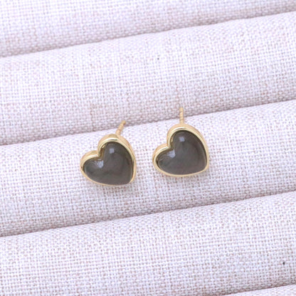Modern Style Heart Shape Stud Earrings For Women With Multicolor Cat's Eye Stone And Stone Texture