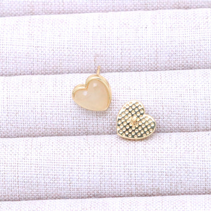 Modern Style Heart Shape Stud Earrings For Women With Multicolor Cat's Eye Stone And Stone Texture