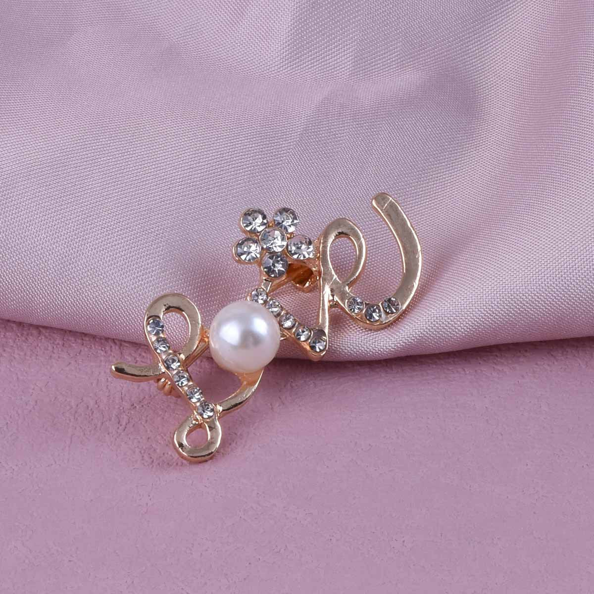 Love Pin Made Of Zinc Alloy With Rhinestones, Electroplated Finish In Gold