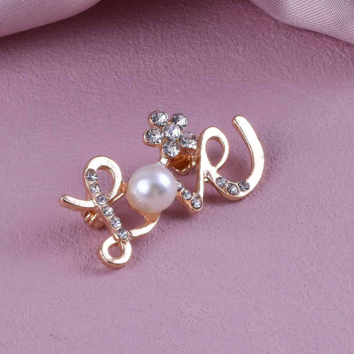 Love Pin Made Of Zinc Alloy With Rhinestones, Electroplated Finish In Gold