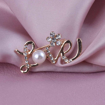 Love Pin Made Of Zinc Alloy With Rhinestones, Electroplated Finish In Gold