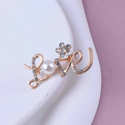 Love Pin Made Of Zinc Alloy With Rhinestones, Electroplated Finish In Gold