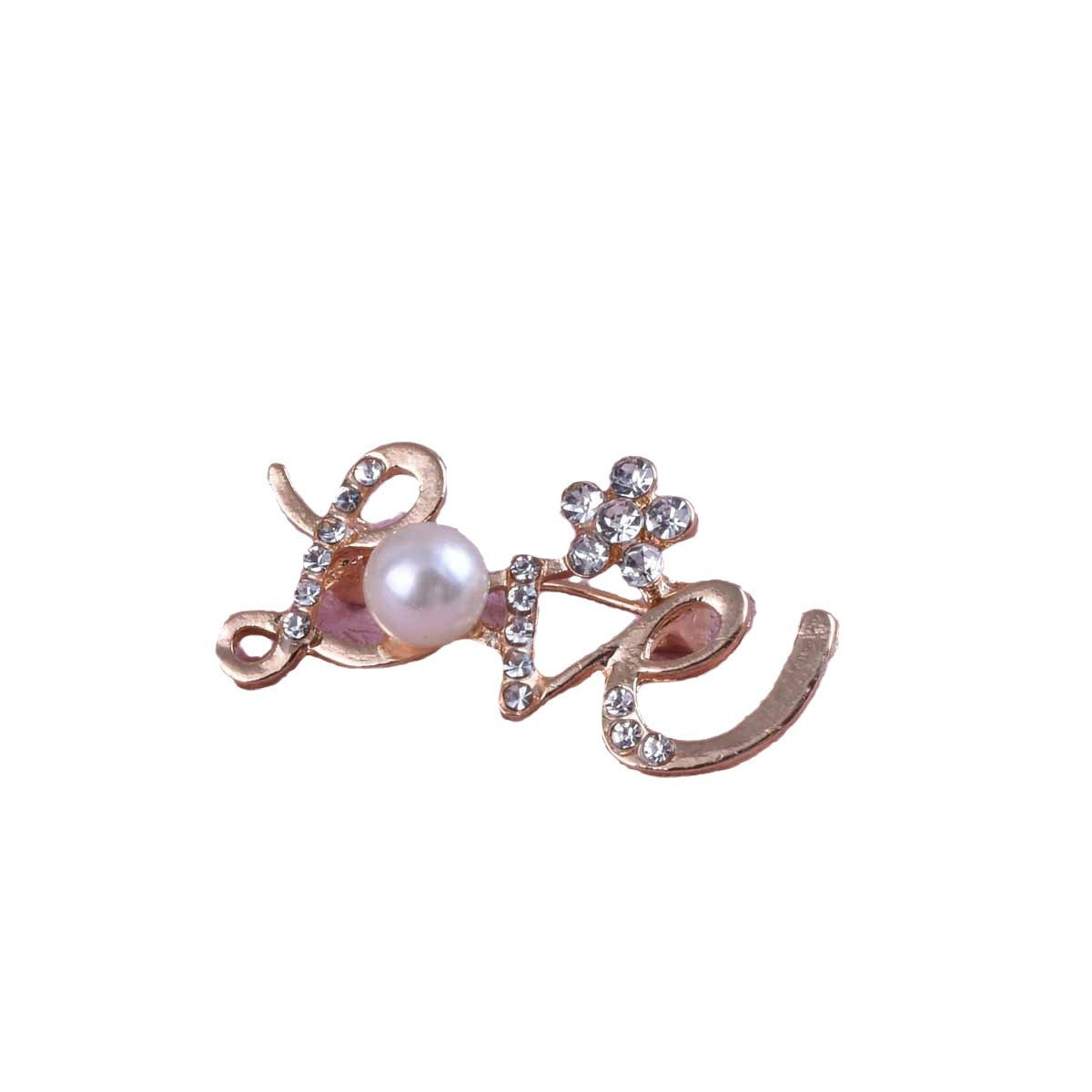 Love Pin Made Of Zinc Alloy With Rhinestones, Electroplated Finish In Gold