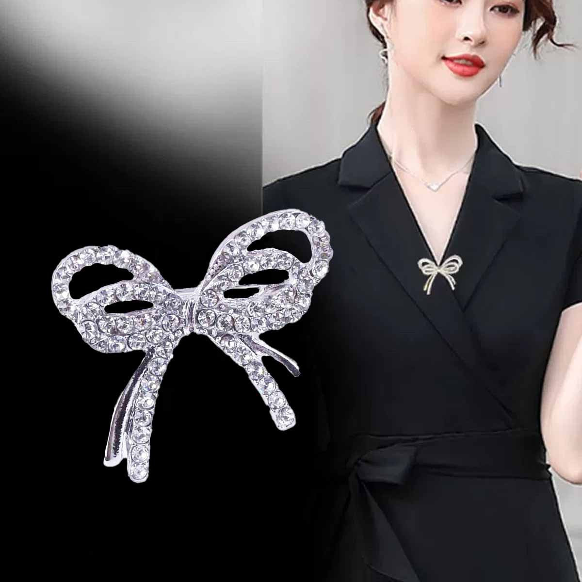 Gold Zinc Alloy Bow Tie Pin With Rhinestones Featuring Elegant Craftsmanship