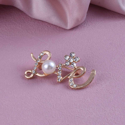 Love Pin Made Of Zinc Alloy With Rhinestones, Electroplated Finish In Gold