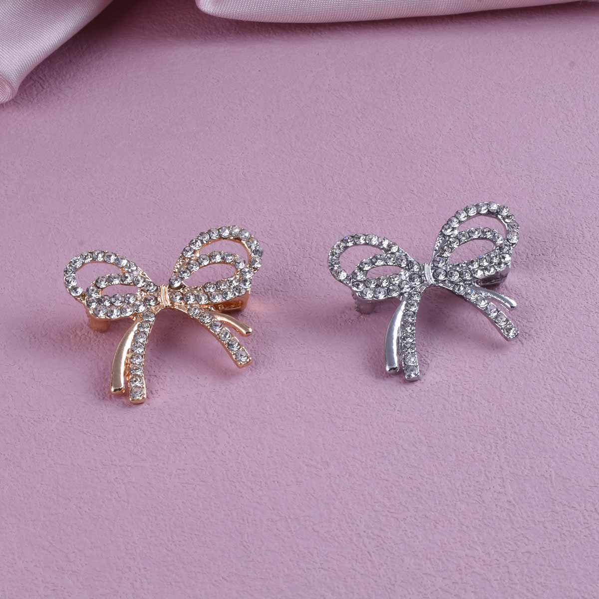 Gold Zinc Alloy Bow Tie Pin With Rhinestones Featuring Elegant Craftsmanship
