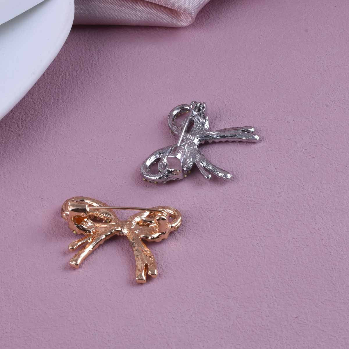 Gold Zinc Alloy Bow Tie Pin With Rhinestones Featuring Elegant Craftsmanship