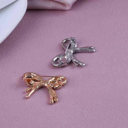 Gold Zinc Alloy Bow Tie Pin With Rhinestones Featuring Elegant Craftsmanship