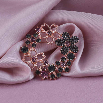 Flowers Pin In Rose Gold With Diamond Craft, Made Of Zinc Alloy And Inlaid With Rhinestones
