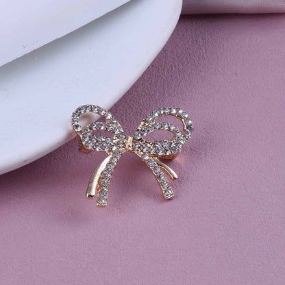 Gold Zinc Alloy Bow Tie Pin With Rhinestones Featuring Elegant Craftsmanship