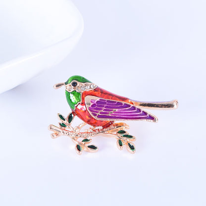 Bird Pin In Zinc Alloy With Rhinestones, Electroplated Finish, Available In Purple