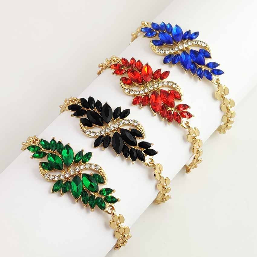 S Shape Red Zinc Alloy Bracelet With Rhinestones, Electroplated Finish And Resin Pendant For Women