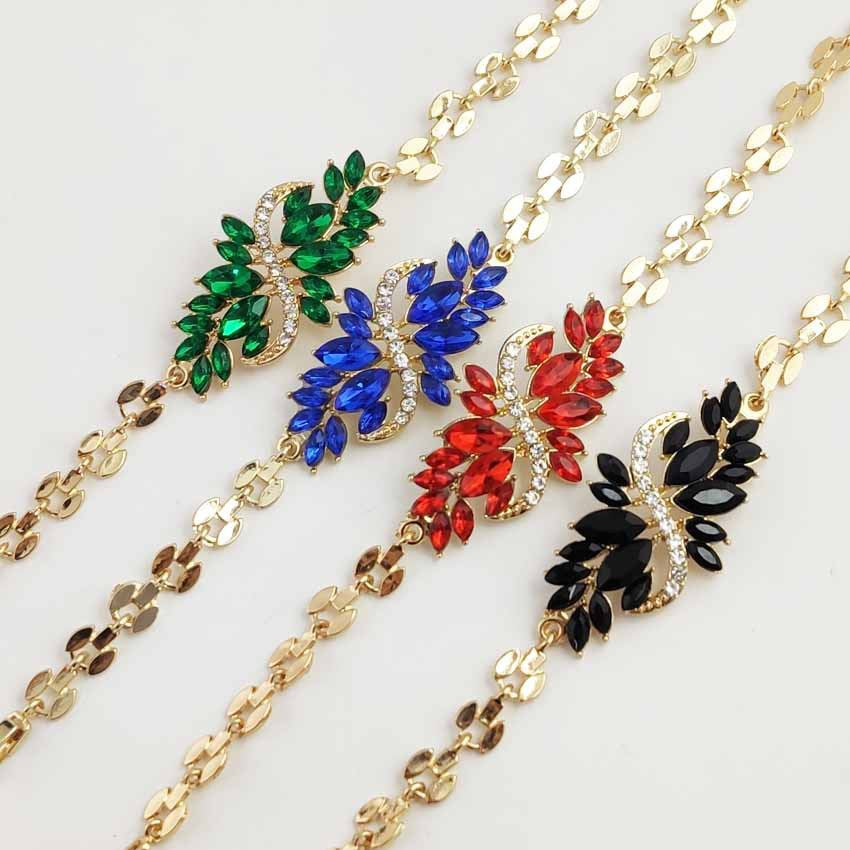S Shape Red Zinc Alloy Bracelet With Rhinestones, Electroplated Finish And Resin Pendant For Women