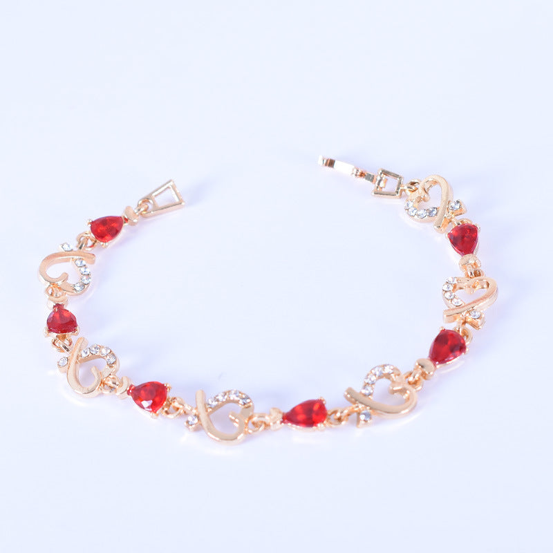 Vintage Style Three-dimensional Heart Shape Bracelet In Red Alloy With Crystal Inlay, Unisex Design