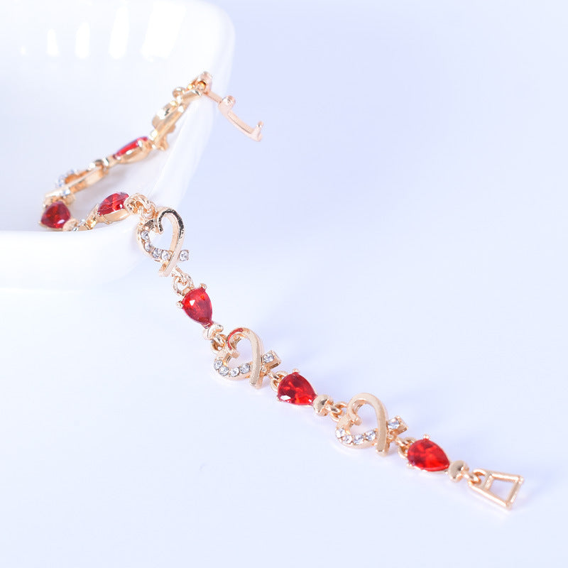 Vintage Style Three-dimensional Heart Shape Bracelet In Red Alloy With Crystal Inlay, Unisex Design