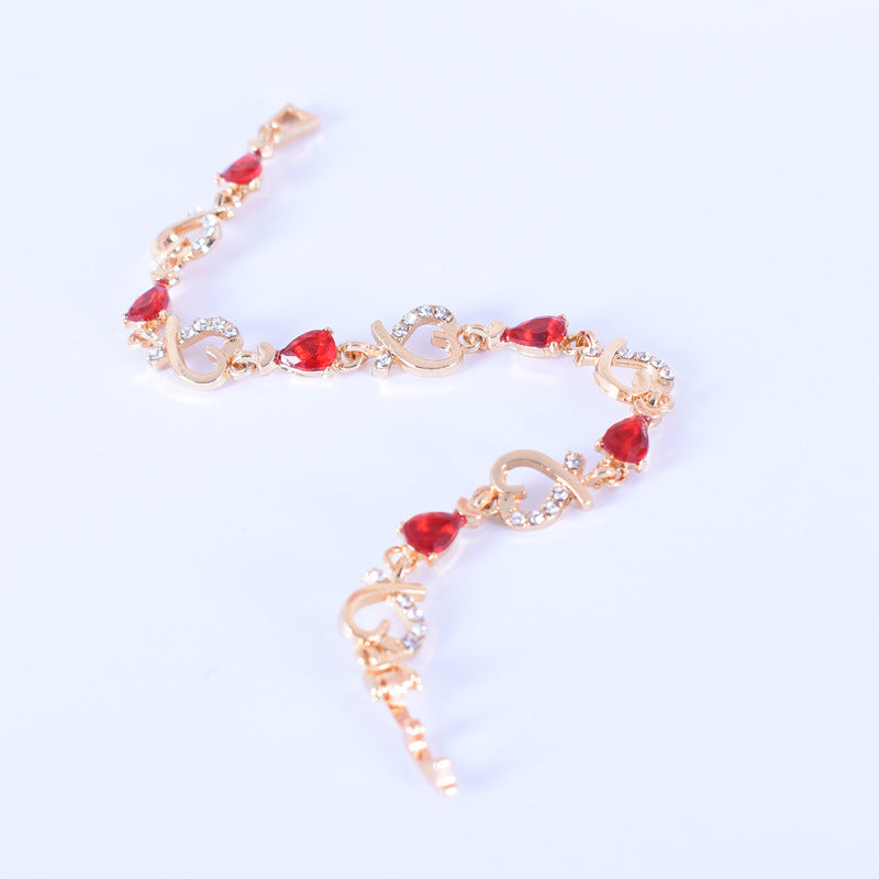 Vintage Style Three-dimensional Heart Shape Bracelet In Red Alloy With Crystal Inlay, Unisex Design