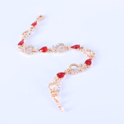 Vintage Style Three-dimensional Heart Shape Bracelet In Red Alloy With Crystal Inlay, Unisex Design