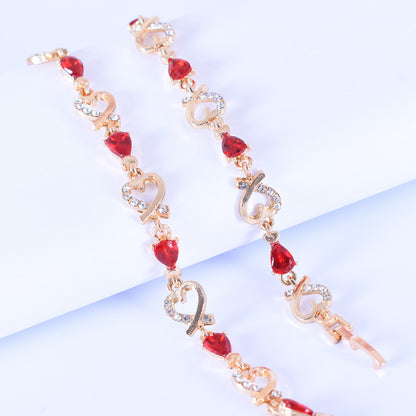 Vintage Style Three-dimensional Heart Shape Bracelet In Red Alloy With Crystal Inlay, Unisex Design