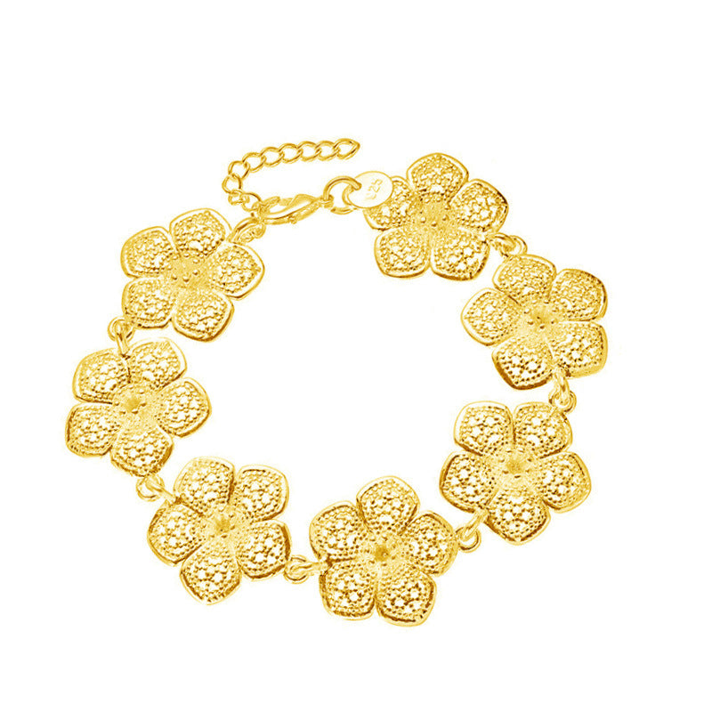Exaggerated Flowers Gold Alloy Bracelet For Women With Electroplated Finish, Stylish Bangle Accessory