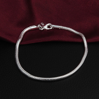 Silver Snake Pattern Alloy Bracelet With Electroplated Silver Plated Finish, Stylish Bangle