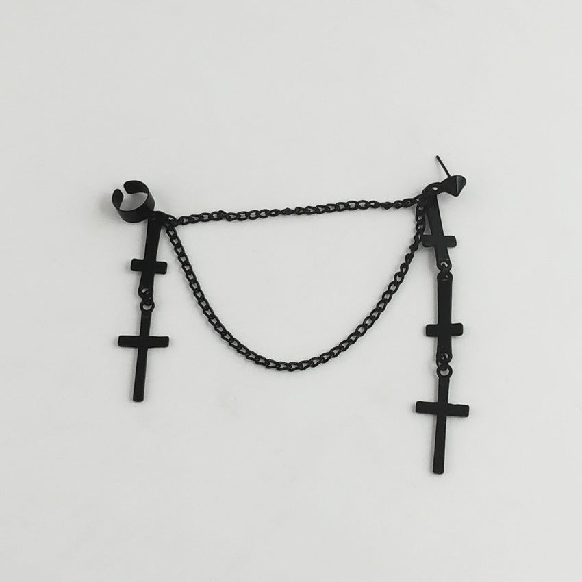 Punk Dyed Black Tassel Earrings For Women Featuring Electroplated Alloy Craft